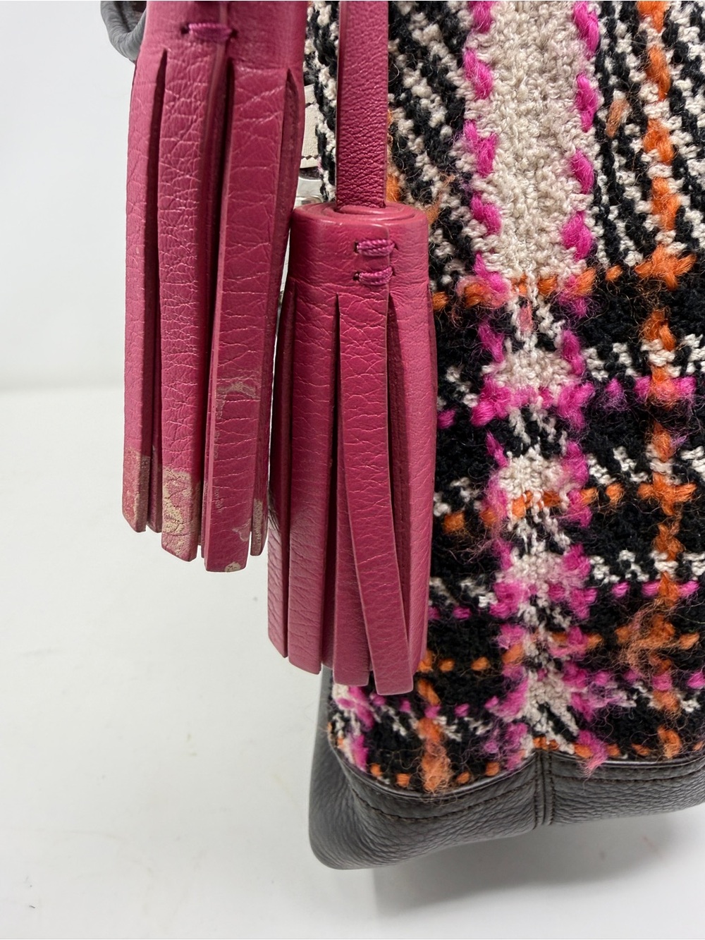 Coach Multicolor Tweed Shoulder Bag with Pink Tassel - Picture 16 of 16